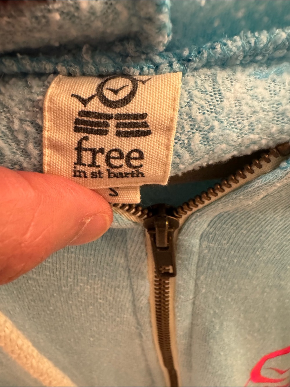 Free In St Barth Turquoise Terry Cloth Zip Hoodie Pink Logo - Picture 7 of 8